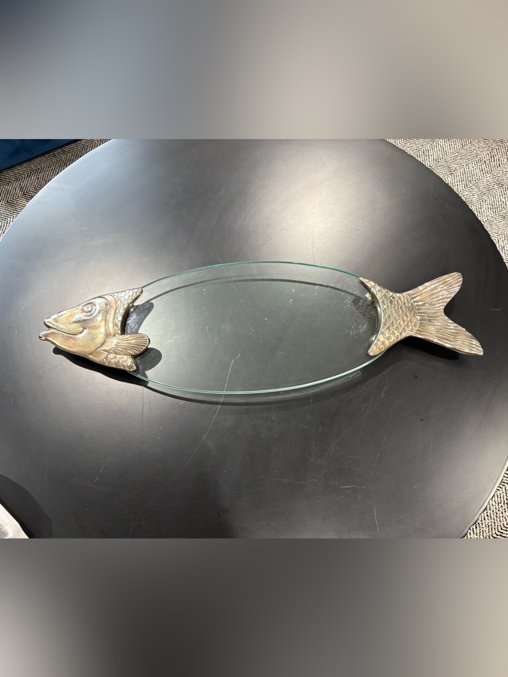 Fish-Shaped silver and glass platter